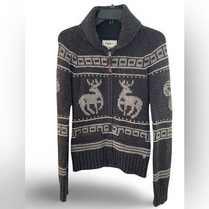 EUC Aritzia, TNA chunky knit wool grey/brown zip up sweater, S